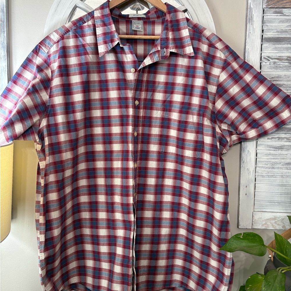 Old Navy Men XXL Short Sleeve Button Up Fit Pocket Plaid Y2k 90s/early 2000
